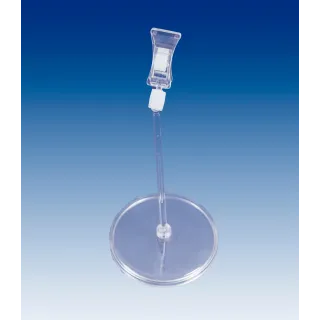 Plakatholder 85mm rund fot,100mm stang,liten klype, Transp