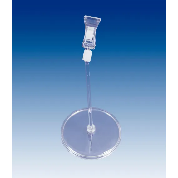 Plakatholder 85mm rund fot,100mm stang,liten klype, Transp