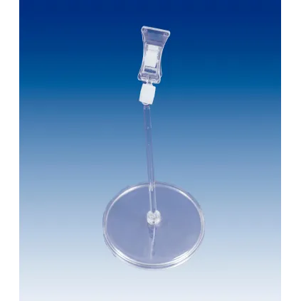 Plakatholder 85mm rund fot,100mm stang,liten klype, Transp