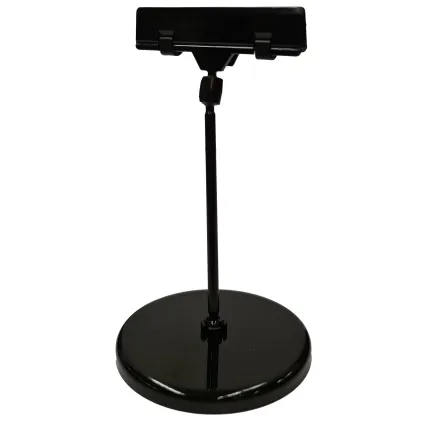 Plakatholder, 85mm rund fot, 100mm stang, 80mm klype, Sort