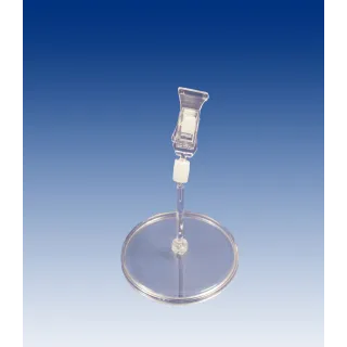 Plakatholder 85mm rund fot,50mm stang,liten klype, Transp