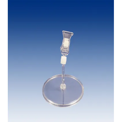 Plakatholder 85mm rund fot,50mm stang,liten klype, Transp