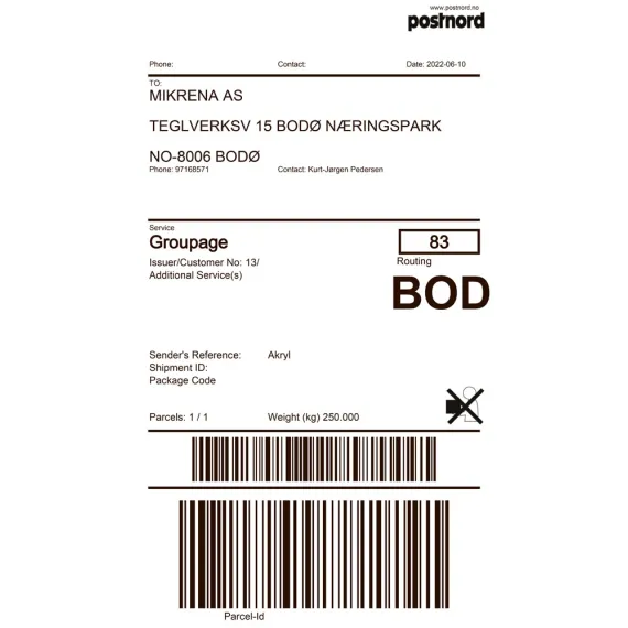 Thermoetikett Frakt, 102x191, Hylse Ø40 (rl á 300 stk)