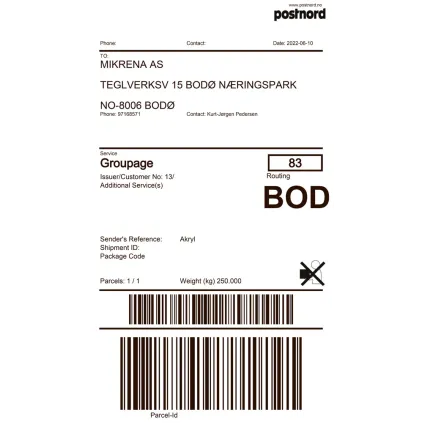 Thermoetikett Frakt, 102x191, Hylse Ø40 (rl á 300 stk)