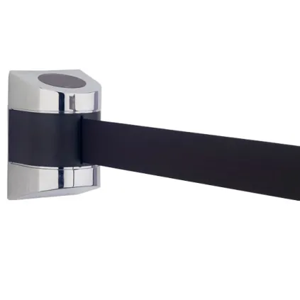 Sperrebånd Tensa, Vegg, 4,6m Sort bånd, Sølvfarget Spole