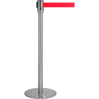 Sperrebånd Tensa, Gulv, 2,3m Rødt bånd, Sølvfarget stolpe