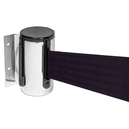 Sperrebånd Tensa, Vegg, 2,3m Sort bånd, Sølvfarget Spole