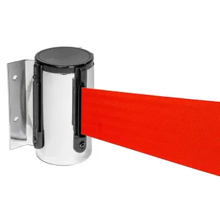 Sperrebånd Tensa, Vegg, 2,3m Rødt bånd, Sølvfarget Spole