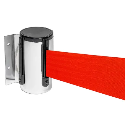 Sperrebånd Tensa, Vegg, 2,3m Rødt bånd, Sølvfarget Spole
