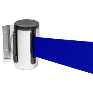 Sperrebånd Tensa, Vegg, 2,3m Blått bånd, Sølvfarget Spole