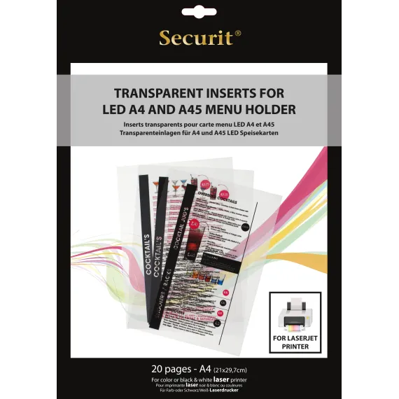 Menyark til LED menymappe A4 laser transp.