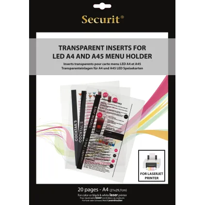 Menyark til LED menymappe A4 laser transp.