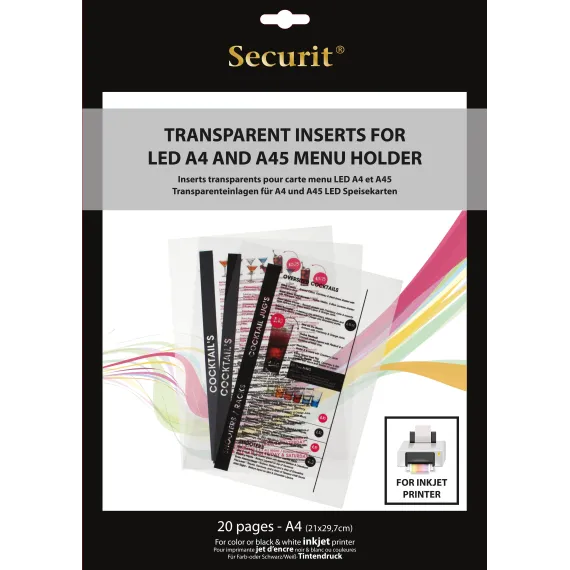 Menyark til LED menymappe A4 blekk transp.