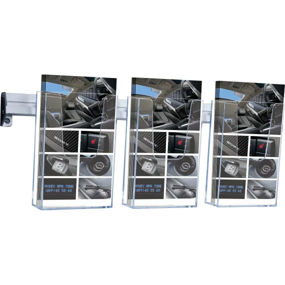 Brosjyreholder Vegg,m/ Veggskinne, 3xA6/A5, B:105 H:148, Akryl