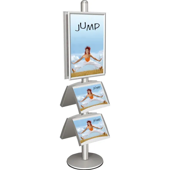 Brosjyrestativ Multistand 4,dbls.50x70+8xA4 stålhylle