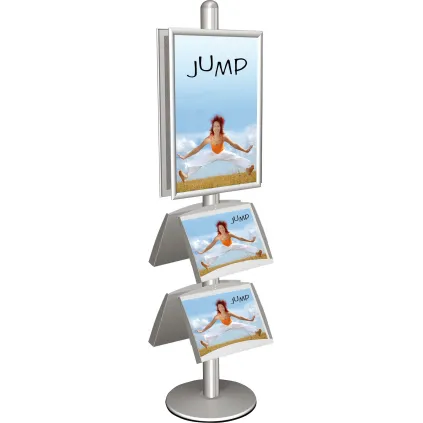 Brosjyrestativ Multistand 4,dbls.50x70+8xA4 stålhylle