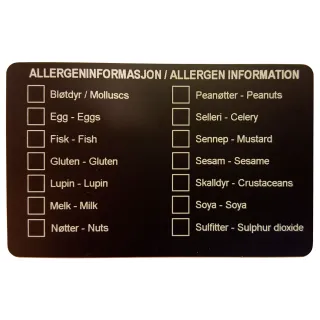 Allergenkort 86x54mm sort for avkryssing