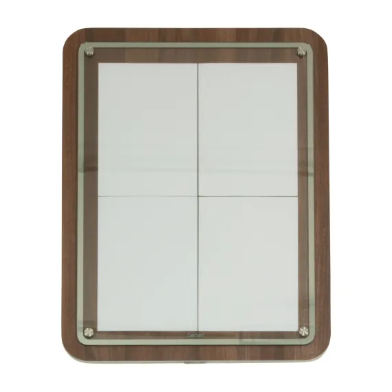 Meny-/Infodisplay 4xA4, Valnøtt laminert, Glass frontplate