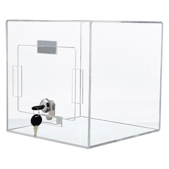 Visittkortboks m/lås,Akryl 20,5x20,5x20,5cm.