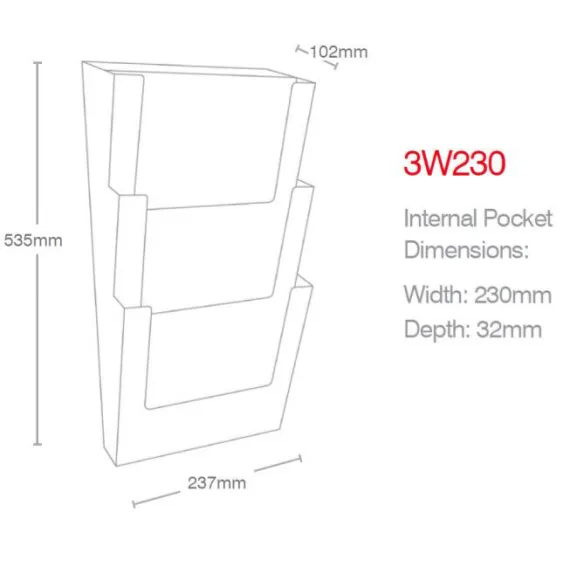 Brosjyreholder Vegg 3xA4-3W230